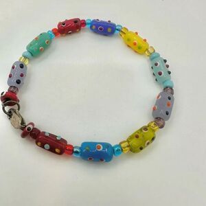 Colorful glass beaded sterling silver clasp bracelet